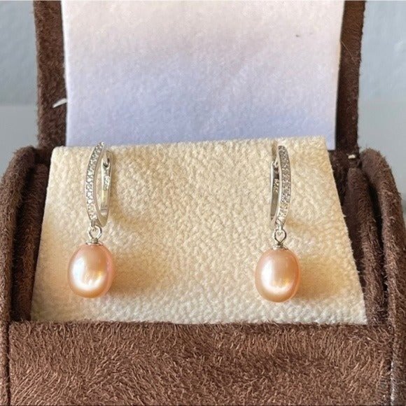 925 Sterling Silver Lavender Cultured Freshwater Drop Pearl Dangle Earrings - Picture 7 of 8